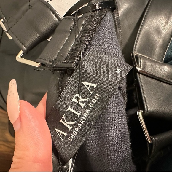 AKIRA NWT pleather Corset-Style mini Dress with rhinestone ties - Picture 6 of 6